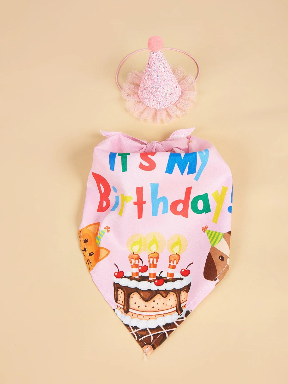 Decoración de Cumpleaños para Perros – Gorro, Bandana y Banderines