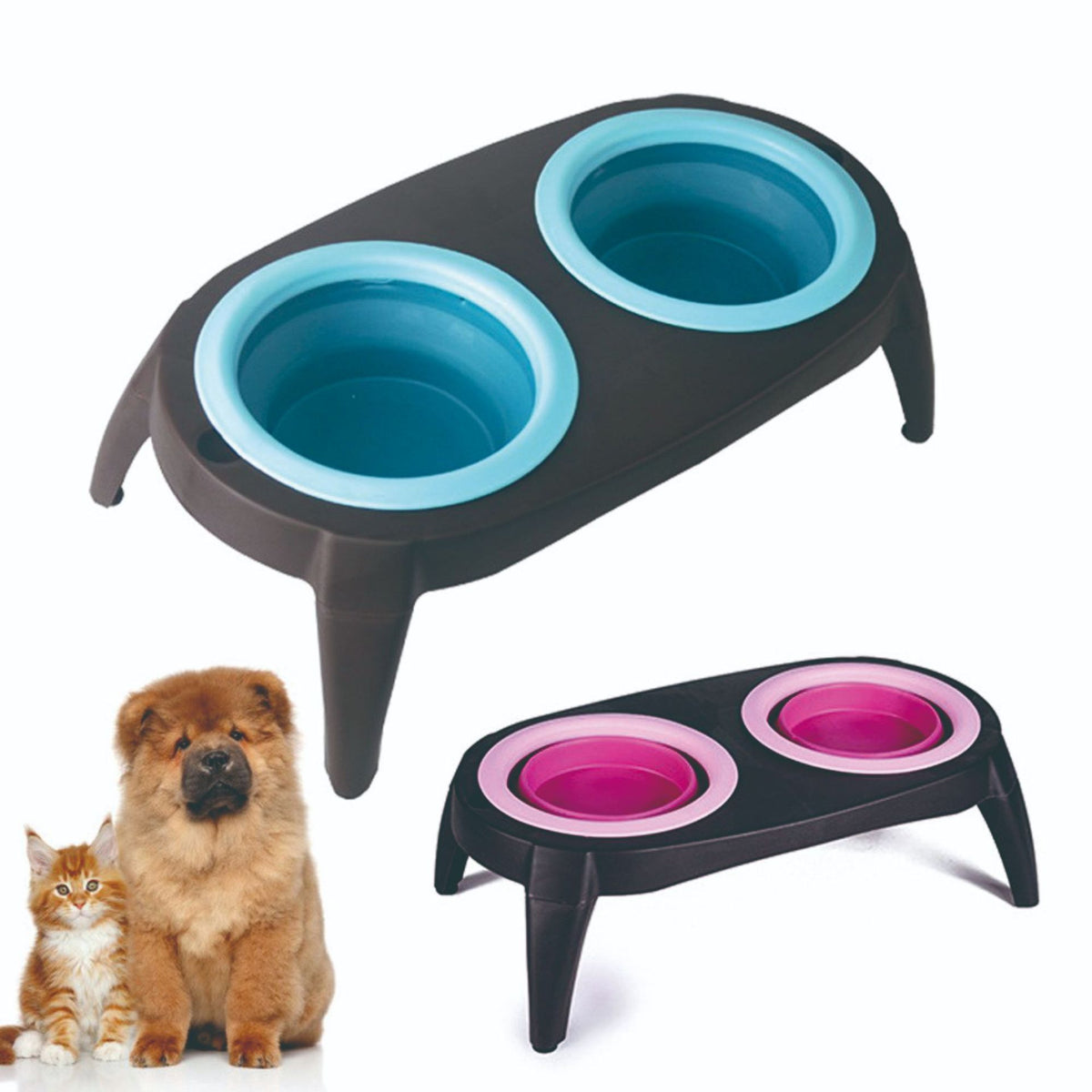 Comedero Doble Plegable de Silicona para Mascotas – Portátil para Viajes