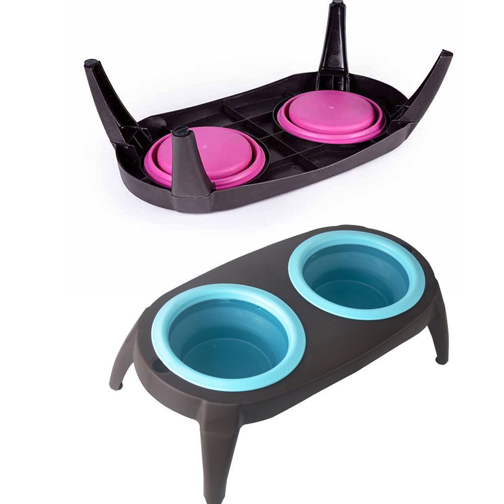 Comedero Doble Plegable de Silicona para Mascotas – Portátil para Viajes