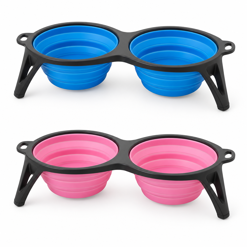 Comedero doble plegable de silicona para mascotas